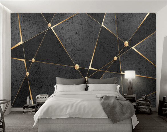 Gold Siyah Geometrik Desenli 3D Duvar Kağıdı - 2