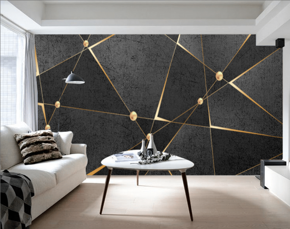 Gold Siyah Geometrik Desenli 3D Duvar Kağıdı - 3