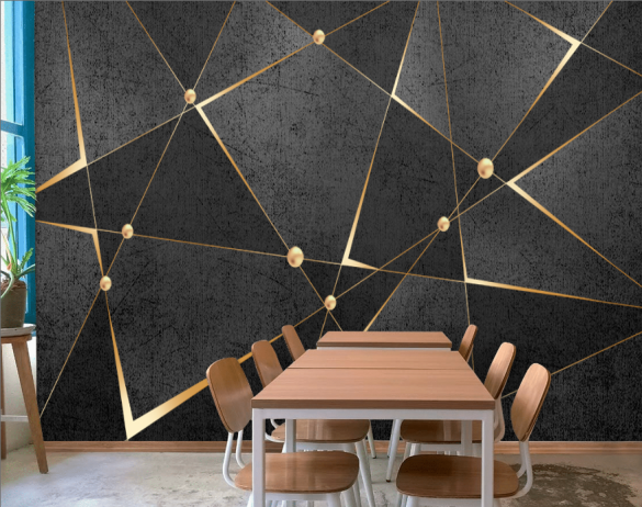 Gold Siyah Geometrik Desenli 3D Duvar Kağıdı - 4