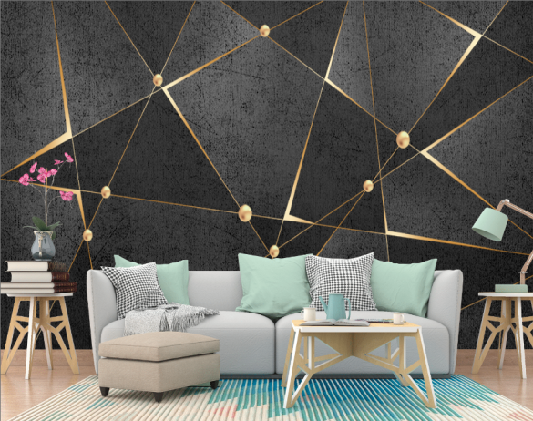 Gold Siyah Geometrik Desenli 3D Duvar Kağıdı - 5