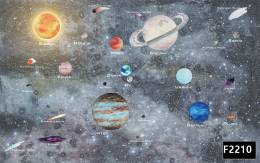 Gri uzay renkli gezegenler çocuk odası duvar kağıdı f2210