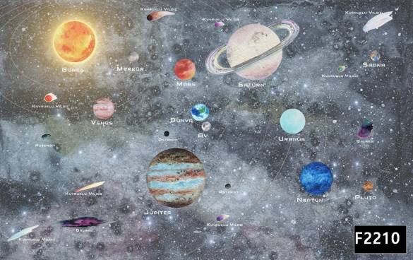 Gri uzay renkli gezegenler çocuk odası duvar kağıdı f2210 - 0