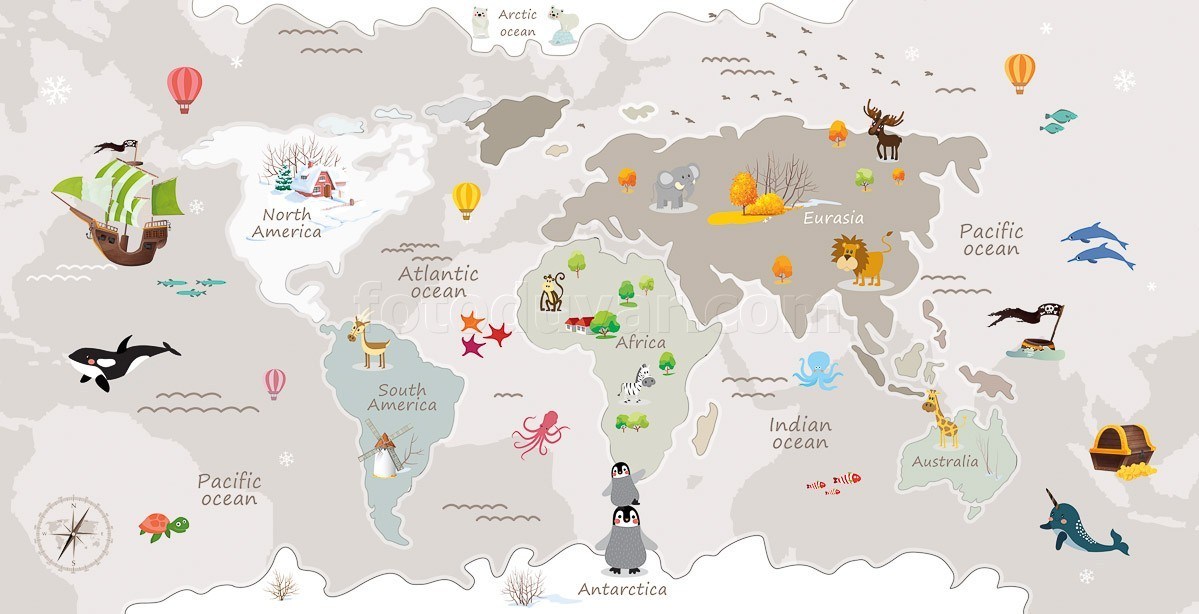 Dünya haritası çocuk odası duvar kağıdı kıtalar ingilizce bebek odası duvar kağıdı