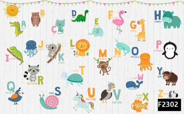 İngilizce alfabe hayvanlar çocuk odası duvar kağıdı f2302 - 0