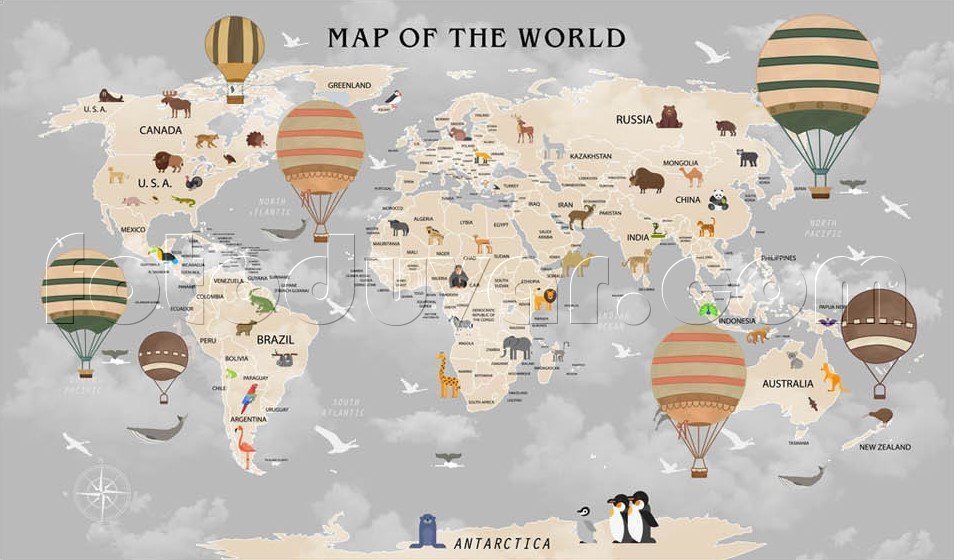 Dünya haritası duvar kağıdı ingilizce bebek odası duvar kağıdı