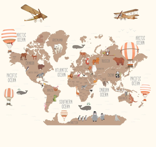 İngilizce Dünya Haritası Çocuk Odası Duvar Kağıdı - 0
