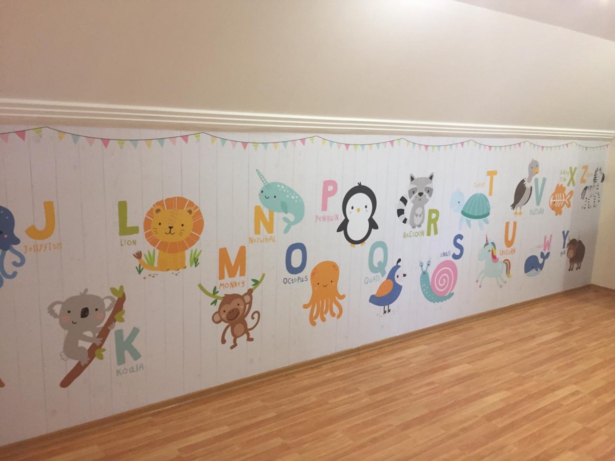 İngilizce harfler ve hayvanlar çocuk odası duvar kağıdı bebek odası duvar kağıdı