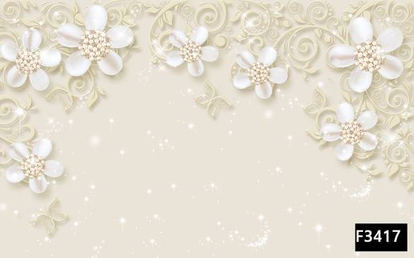 Işıltılı beyaz çiçekler 3d duvar kağıdı f3417 - 0