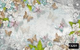 Kelebekler inciler 3d duvar kağıdı f3201