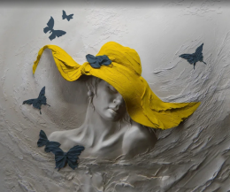 Kelebekler ve Şapkalı Kadın 3D Duvar Kağıdı