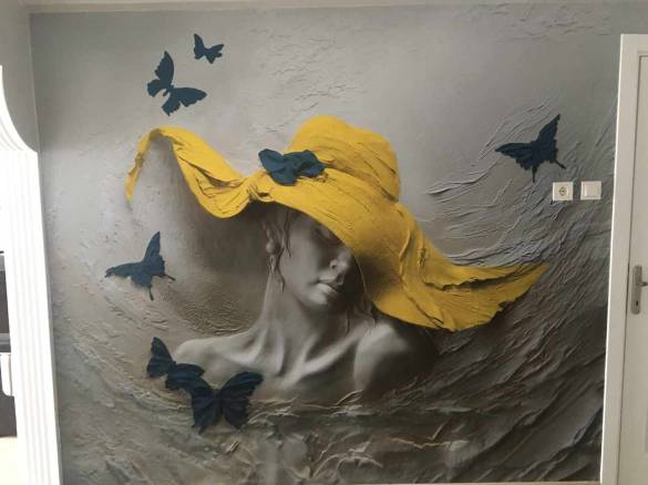Kelebekler ve Şapkalı Kadın 3D Duvar Kağıdı - 2