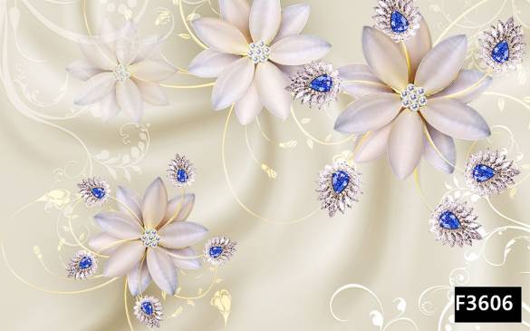 Mavi elmaslı pırlantalı çiçekler 3d duvar kağıdı f3606 - 0