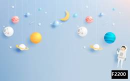 Mavi font gezegenler çocuk odası duvar kağıdı f2200