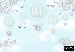 Mavi gökyüzü uçan balonda kuşlar çocuk odası duvar kağıdı f2025