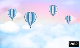Mavi gökyüzü uçan balonlar çocuk odası duvar kağıdı f2039