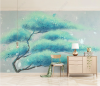 Nane Yeşili El Boyama Tarzı Ağaç 3D Duvar Kağıdı - Thumbnail (1)