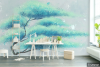 Nane Yeşili El Boyama Tarzı Ağaç 3D Duvar Kağıdı - Thumbnail (2)