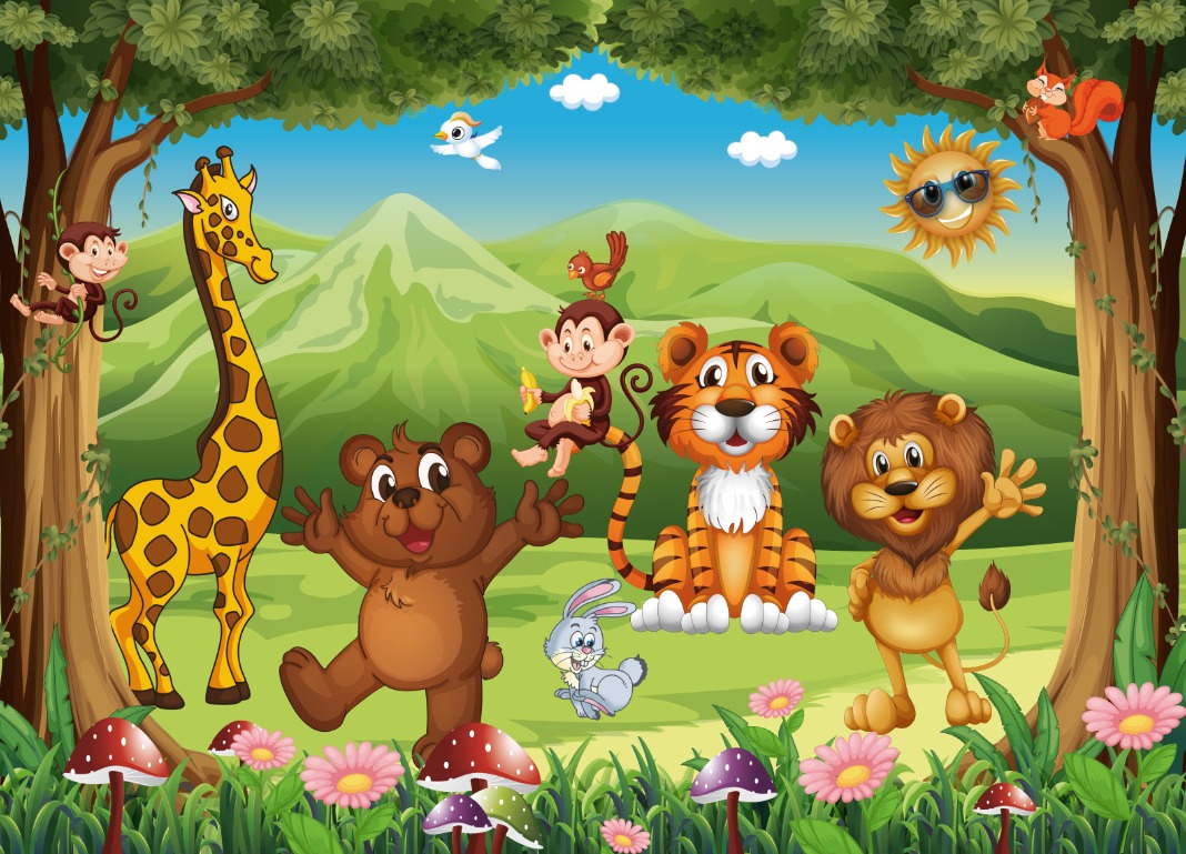 Ormanda sevimli hayvanlar çocuk odası duvar kağıdı bebek odası duvar kağıdı