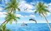 Palmiye Deniz Yunus Balıklı Duvar Kağıdı - Thumbnail (2)