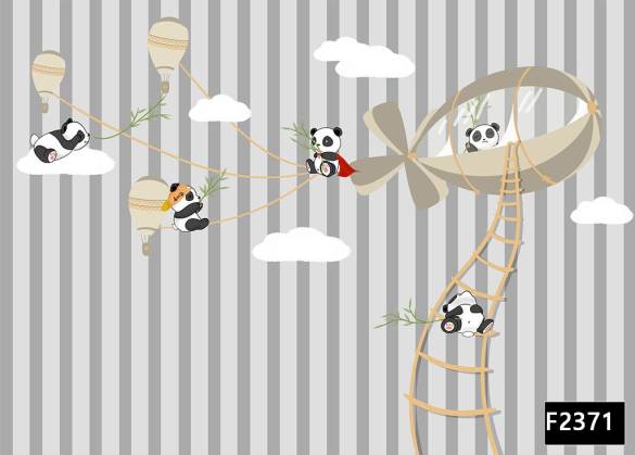 Pandalar zeplin bulut uçan balon çocuk odası duvar kağıdı f2371 - 0