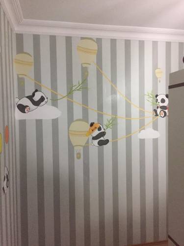 Pandalı çizgili Çocuk Odası duvar kağıdı tasarım ve Uygulama - 0
