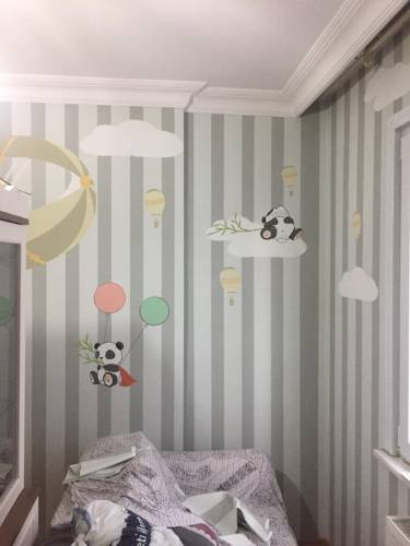 Pandalı çizgili Çocuk Odası duvar kağıdı tasarım ve Uygulama - 2