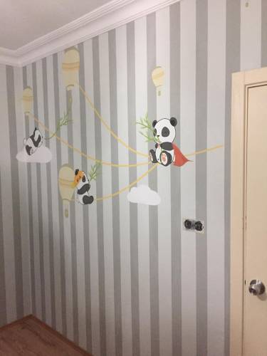 Pandalı çizgili Çocuk Odası duvar kağıdı tasarım ve Uygulama - 4