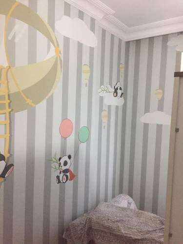 Pandalı çizgili Çocuk Odası duvar kağıdı tasarım ve Uygulama - 6