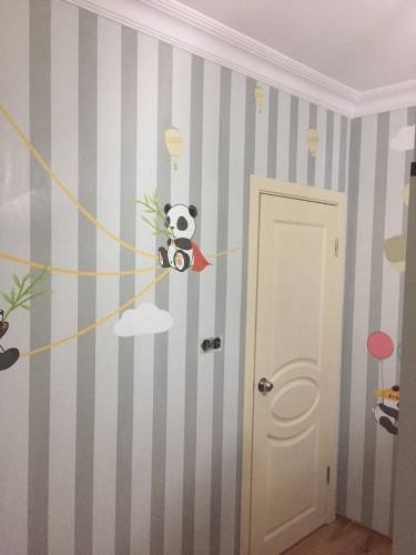 Pandalı çizgili Çocuk Odası duvar kağıdı tasarım ve Uygulama - 9