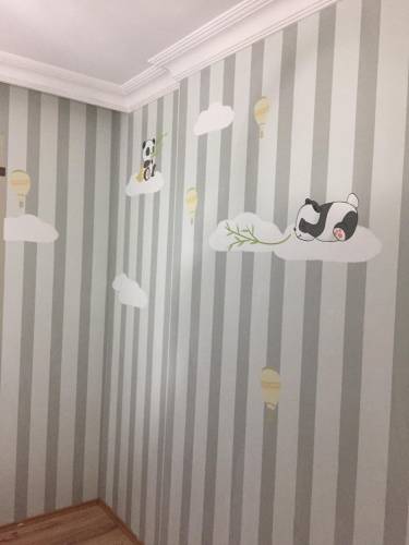 Pandalı çizgili Çocuk Odası duvar kağıdı tasarım ve Uygulama - 10