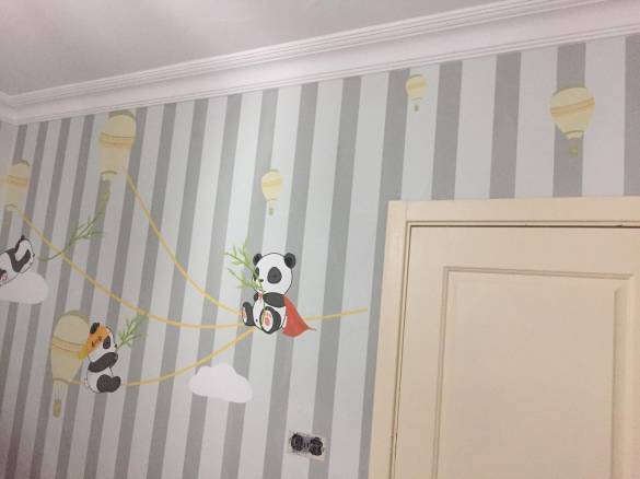 Pandalı çizgili Çocuk Odası duvar kağıdı tasarım ve Uygulama - 11