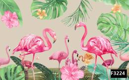 Pembe flamingolar yeşil yapraklar 3d duvar kağıdı f3224