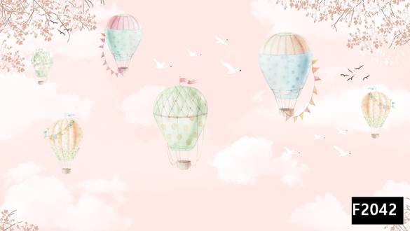 Pembe gökyüzü renkli uçan balon çocuk odası duvar kağıdı f2042 - 0