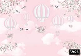 Pembe gökyüzü uçan balon kuşlar çocuk odası duvar kağıdı f2026