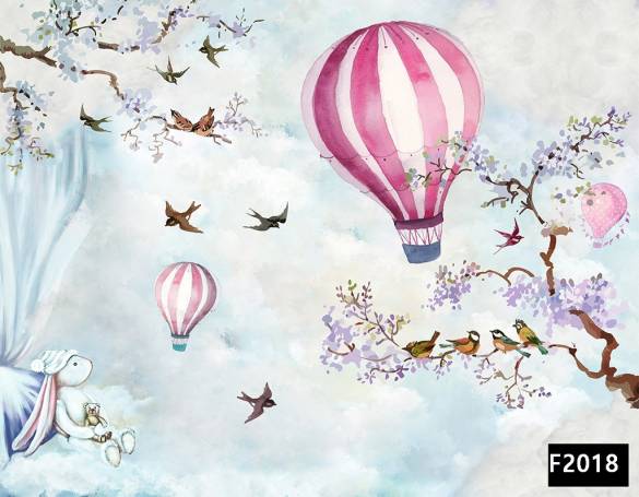 Pembe uçan balon kuşlar çocuk odası duvar kağıdı f2018 - 0