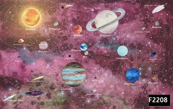 Pembe uzay renkli gezegenler çocuk odası duvar kağıdı f2208 - 0