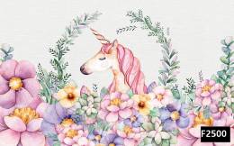 Renkli çiçekler unicorn çocuk odası duvar kağıdı f2500