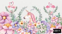 Renkli çiçekler unicorn flamingo çocuk odası duvar kağıdı f2511