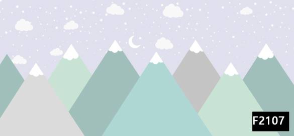 Renkli dağlar kar taneleri bulutlar çocuk odası duvar kağıdı f2107 - 0