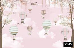 Renkli uçan balonlar ağaçlar çocuk odası duvar kağıdı f2045
