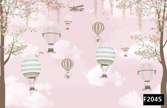 Renkli uçan balonlar ağaçlar çocuk odası duvar kağıdı f2045 - 0