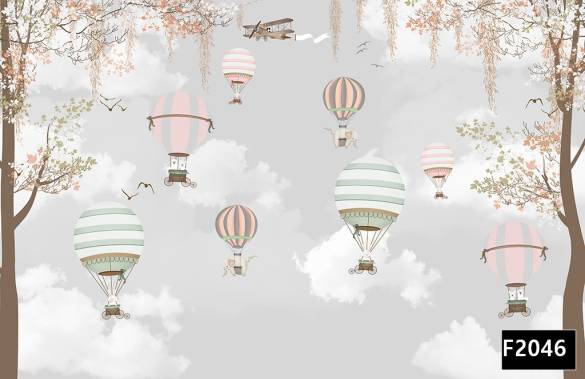 Renkli uçan balonlar gökyüzü çocuk odası duvar kağıdı f2046 - 0