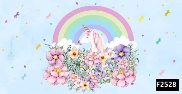 Renkli unicornlar çiçek gökkuşağı çocuk odası duvar kağıdı f2528 - 0