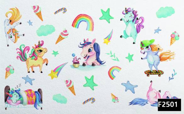 Renkli unicornlar gökkuşağı çocuk odası duvar kağıdı f2501 - 0