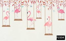 Salıncakta flamingolar çocuk odası duvar kağıdı f2334