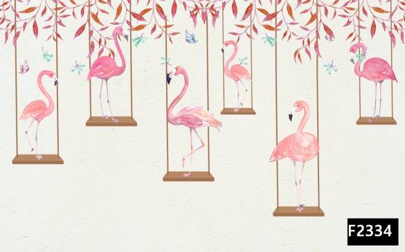 Salıncakta flamingolar çocuk odası duvar kağıdı f2334 - 0