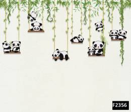 Salıncakta pandalar sarmaşıklar çocuk odası duvar kağıdı f2356
