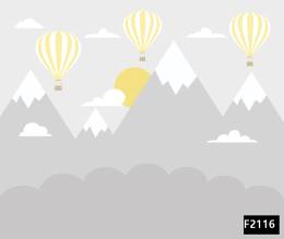 Sarı uçan balon gri dağlar çocuk odası duvar kağıdı f2116