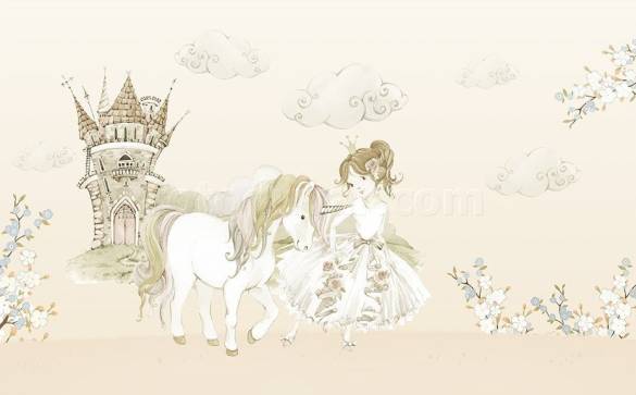 Şato Prenses Unicorn çocuk odası duvar kağıdı - 0