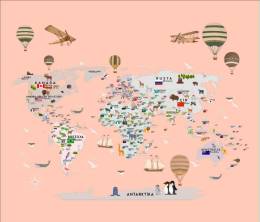 Şeftali Turuncu Fon Başkentli Hayvanlı Dünya Haritası